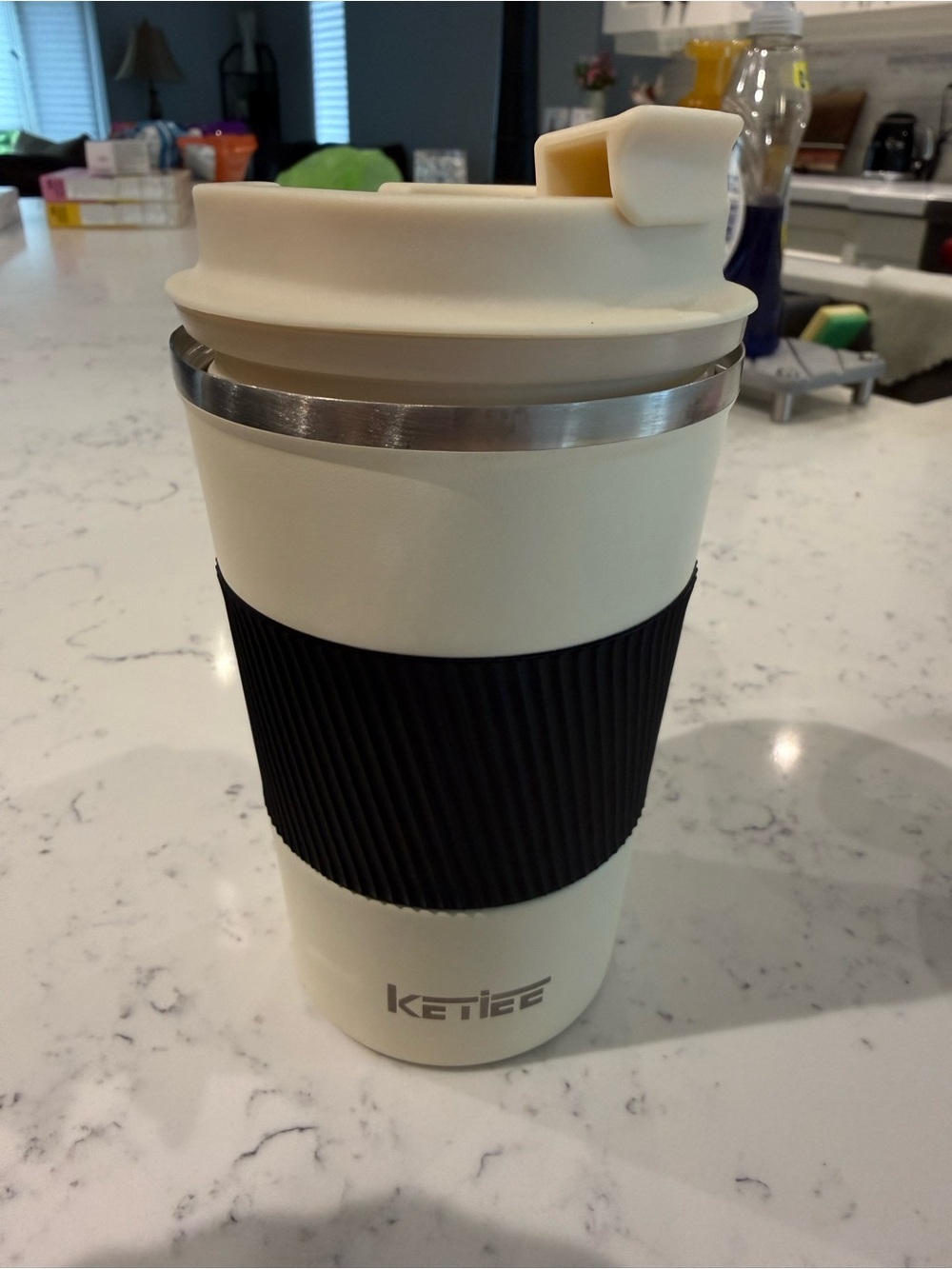 Cream Reusable Travel Mug with Black Grip